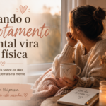 Mulher com chá olhando pela janela — quando o esgotamento mental vira dor física