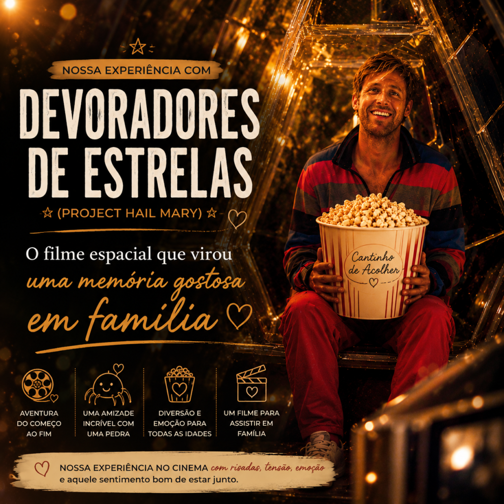 Capa do artigo sobre o filme Devoradores de Estrelas com pipoca e clima de cinema em família - Cantinho de Acolher