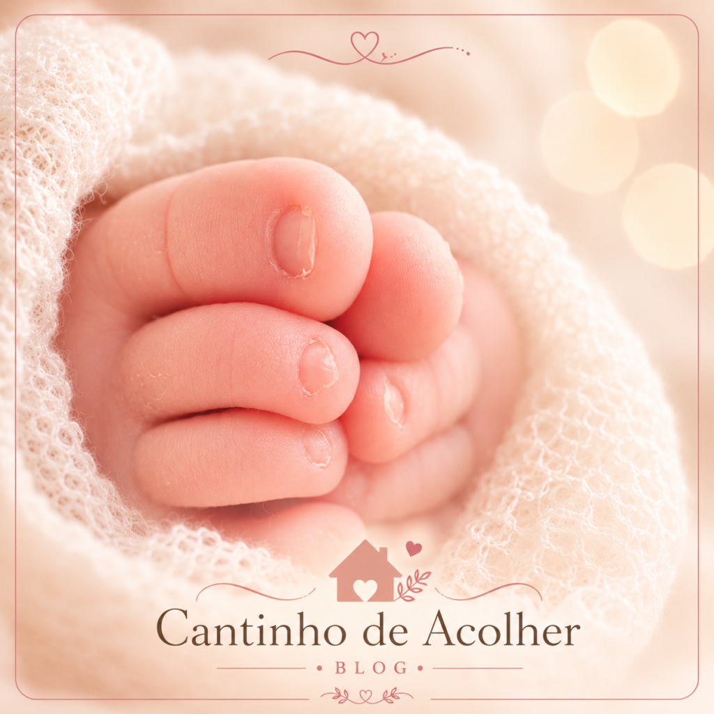 Pezinho de bebê enrolado em manta de tricô — doçura da primeira infância