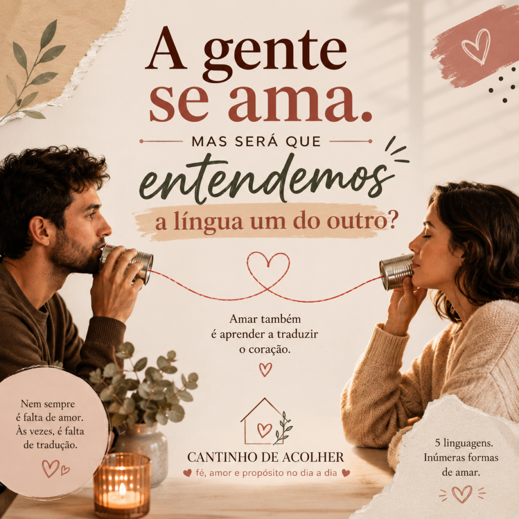 Casal sentado à mesa se olhando em silêncio, ilustrando o artigo sobre as linguagens do amor e a importância de entender como o outro demonstra carinho.
