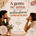 Casal sentado à mesa se olhando em silêncio, ilustrando o artigo sobre as linguagens do amor e a importância de entender como o outro demonstra carinho.