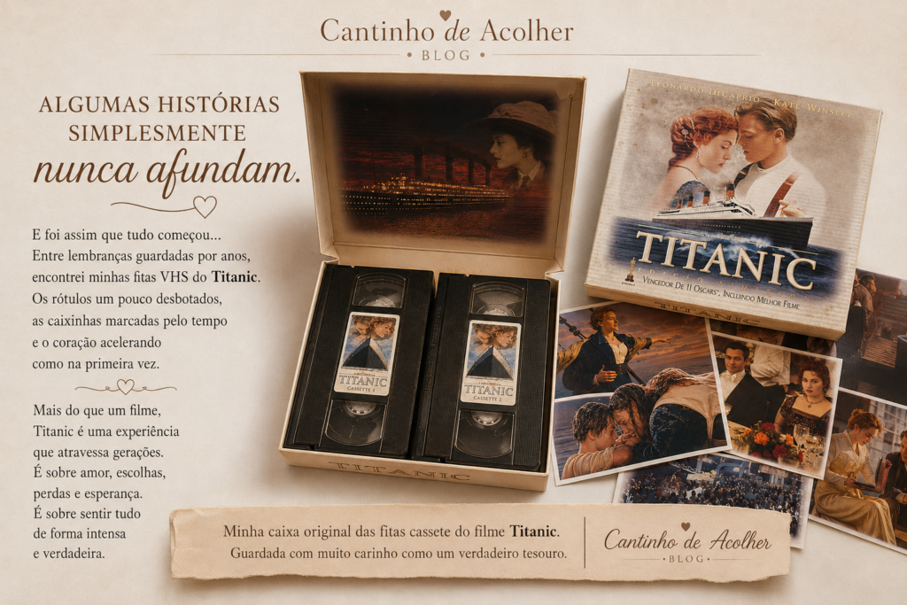 Minha coleção original das fitas VHS do filme Titanic guardada desde a adolescência
