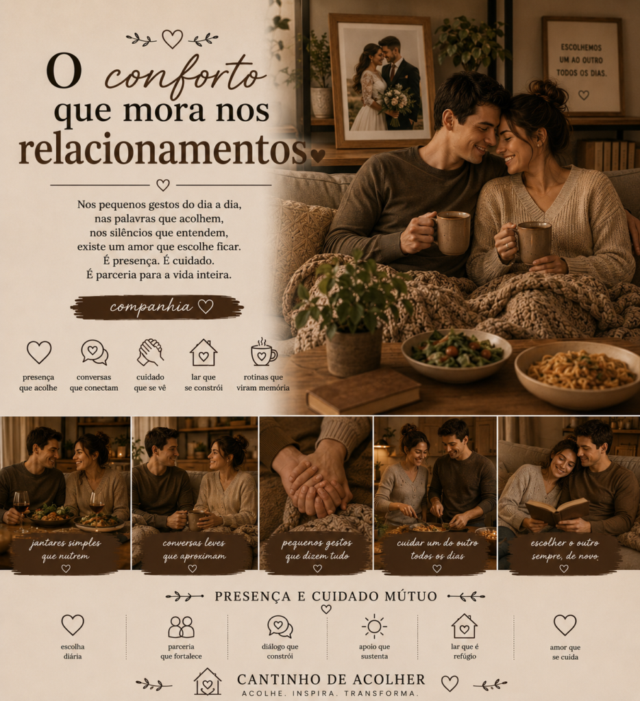 O conforto que mora nos relacionamentos — presença, cuidado mútuo e amor que escolhe ficar todos os dias
