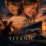 Arte nostálgica do filme Titanic com Jack e Rose ao pôr do sol para o blog Cantinho de Acolher