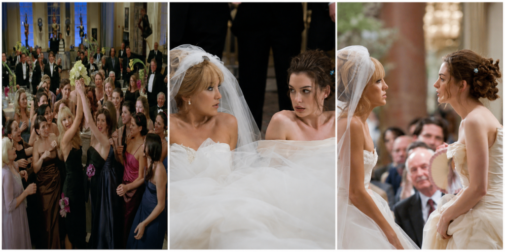 Cenas do filme Noivas em Guerra com Anne Hathaway e Kate Hudson em uma divertida comédia romântica de casamento.
