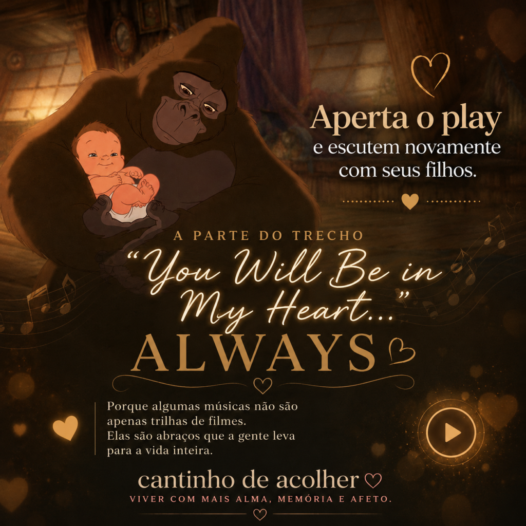 
Imagem de encerramento com a cena da Kala segurando o bebê Tarzan e a frase "You'll Be in My Heart... Always"