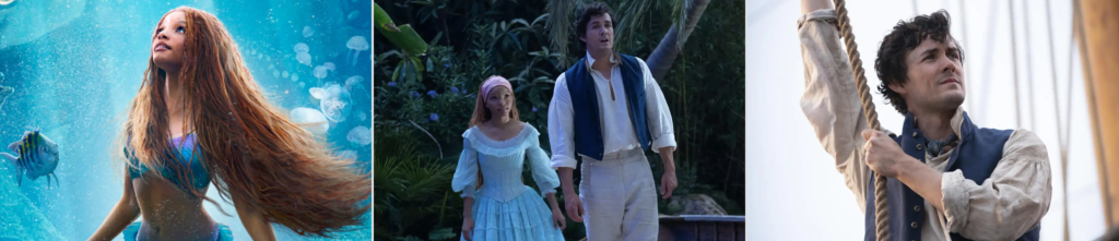 Cenas do live action A Pequena Sereia com Ariel, Príncipe Eric e personagens do filme