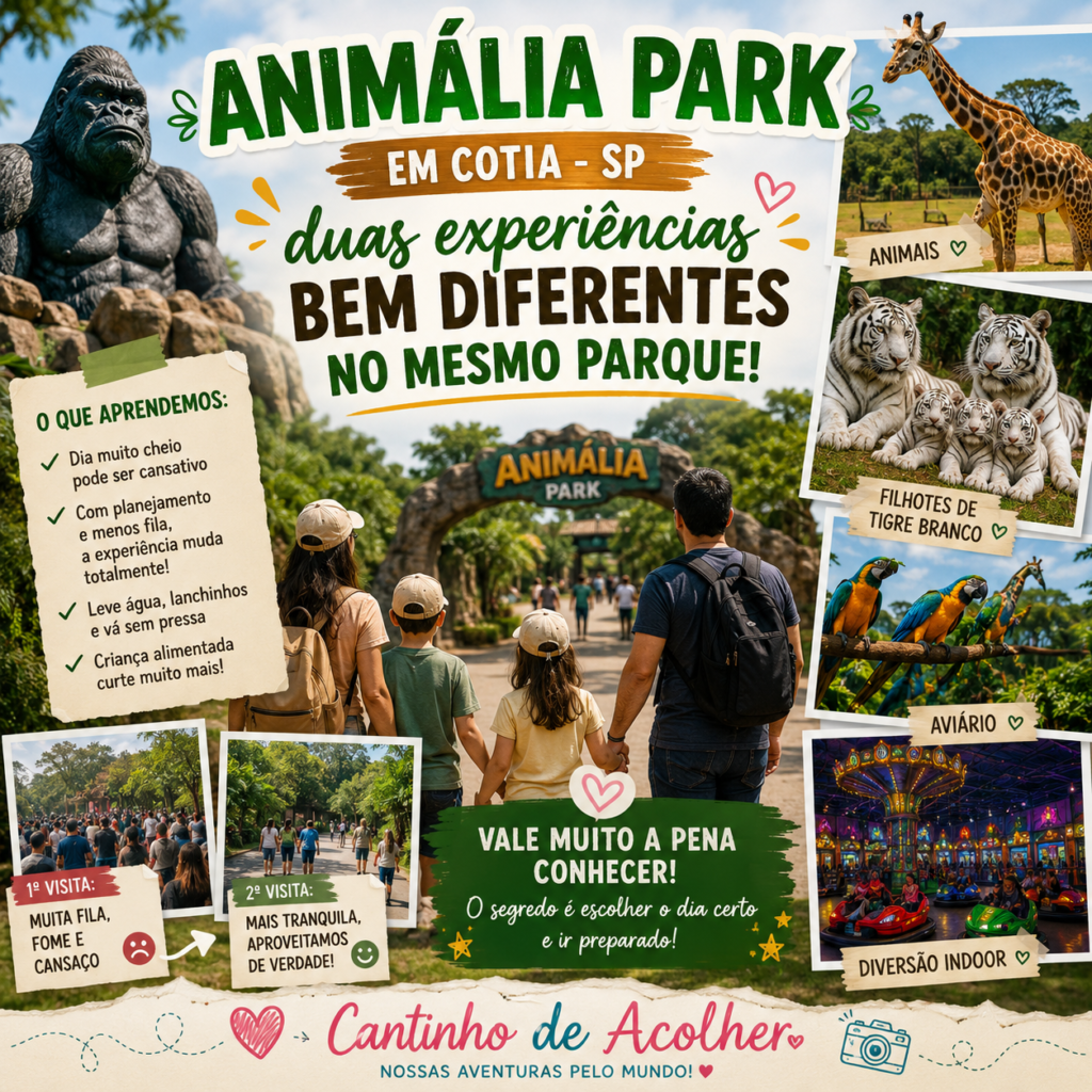 Artigo sobre o Animália Park em Cotia, com resumo da experiência em família, animais, brinquedos e dicas para aproveitar melhor o passeio.