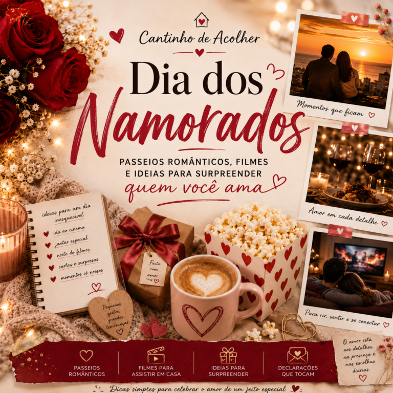Capa de artigo sobre Dia dos Namorados com ideias de passeios românticos, filmes para assistir em casa e formas de surpreender quem você ama.