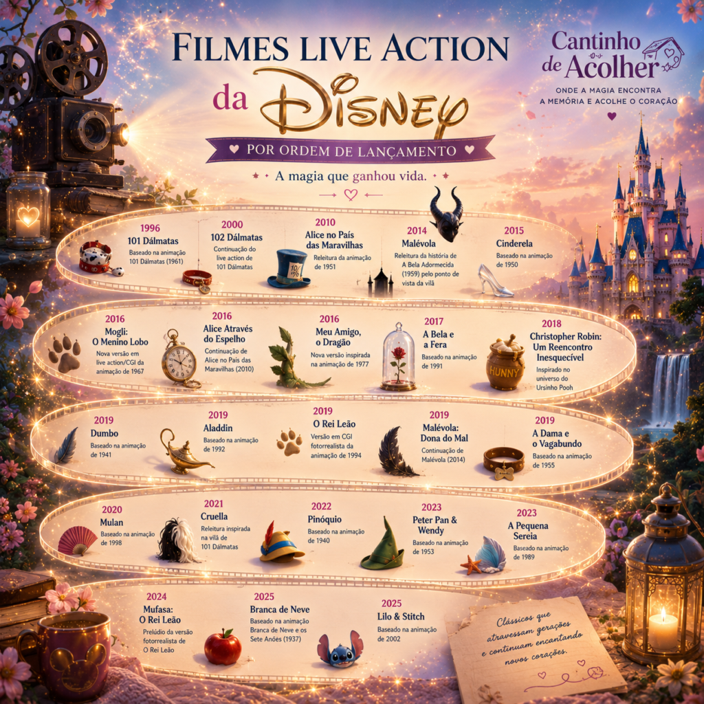 Linha do tempo dos live actions da Disney em ordem de lançamento