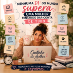 Mulher multitarefas tentando dar conta de tudo entre trabalho, casa, filhos, agenda, contas e rotina diária.