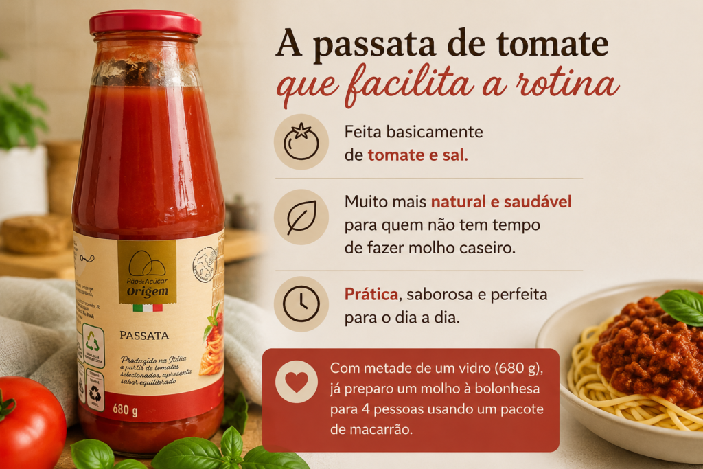 Passata de tomate em vidro para preparar molho à bolonhesa prático e caseir