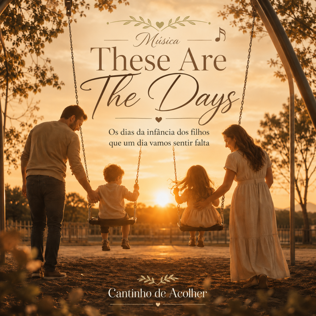 Arte da música These Are The Days, com pais e filhos no balanço ao pôr do sol, representando os filhos crescendo e os dias da infância que vamos querer de volta.