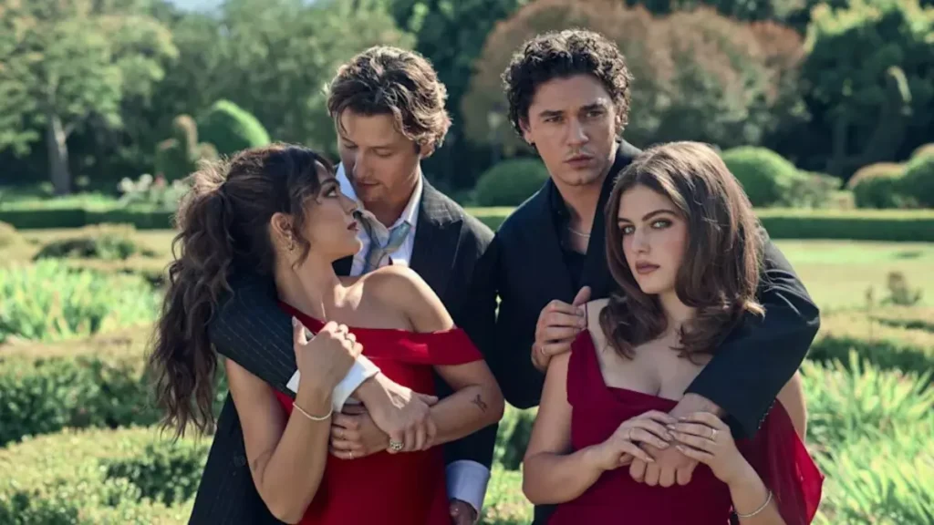 Hannah, Garrett, Allie e Dean em Off Campus: Amores Improváveis, série do Prime Video baseada nos livros de Elle Kennedy.