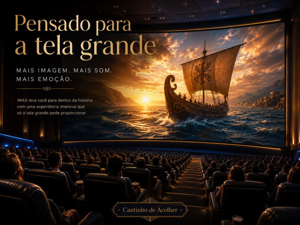 Filme A Odisseia, de Christopher Nolan, exibido em uma tela gigante de cinema IMAX