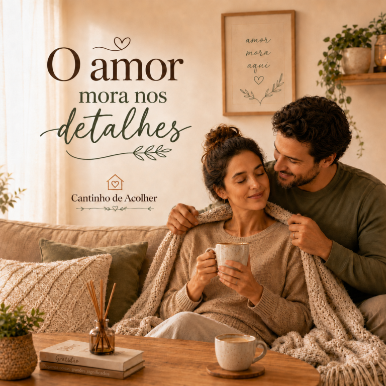 Casal em um momento de carinho, representando como o amor mora nos detalhes e nas pequenas atitudes do casamento.