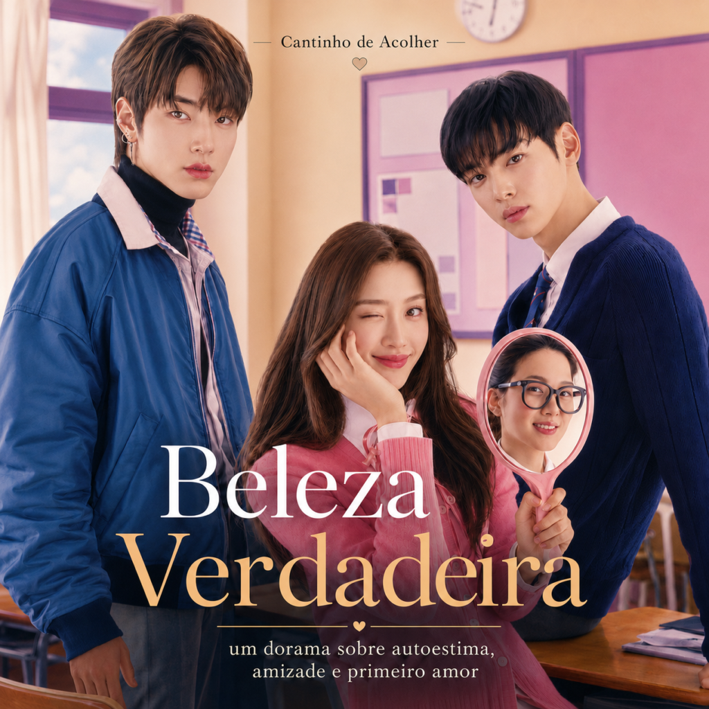 Capa do artigo sobre o dorama Beleza Verdadeira, com Lim Ju-kyung, Lee Su-ho e Han Seo-jun em um cenário escolar.