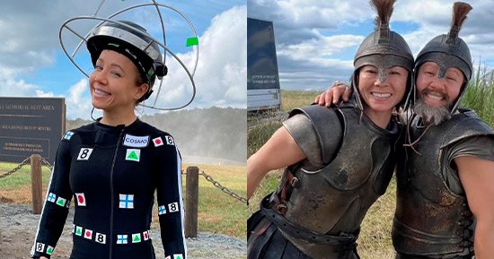 Devyn Dalton, dublê de Matt Damon, nos bastidores das cenas com os gigantes de A Odisseia