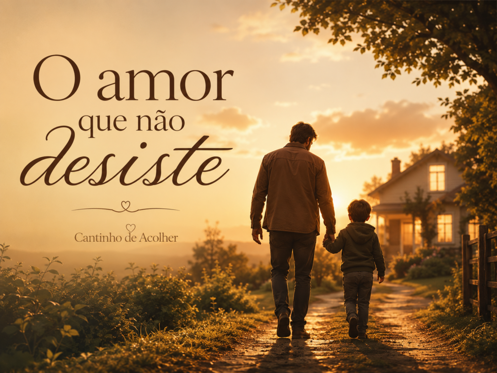Pai e filho caminhando de mãos dadas ao entardecer, representando a mensagem de Eu Vou Te Encontrar sobre amor de pai, reencontro e esperança.