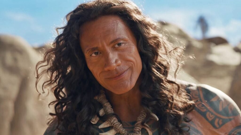 Maui no live-action de Moana em cena do filme.