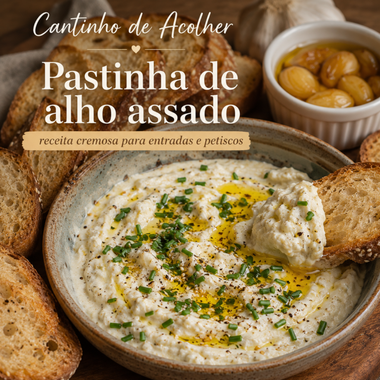 Pastinha de alho assado cremosa com azeite, cebolinha e pães torrados