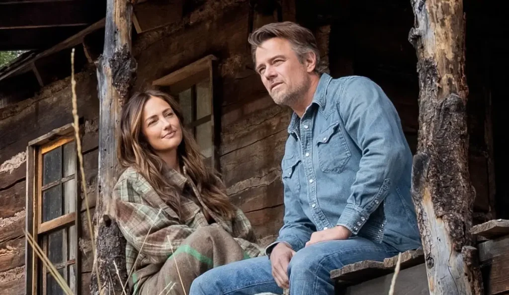 Quinn O’Grady, interpretada por Minka Kelly, e Staten Kirkland, vivido por Josh Duhamel, em frente à cabana em Ransom Canyon 2ª temporada.