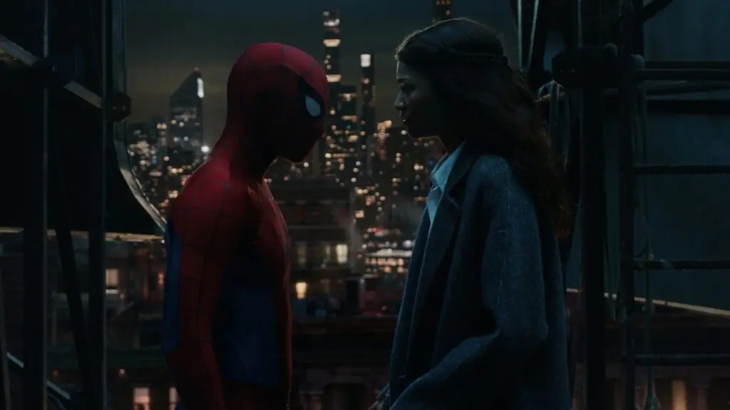 Homem-Aranha diante de MJ na cena em que Jean Grey a usa para enganar Peter