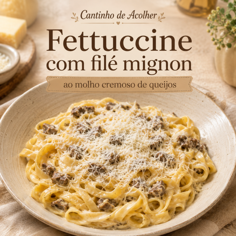 Fettuccine com filé mignon ao molho cremoso de queijos