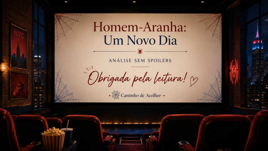 Sala de cinema com mensagem de agradecimento no final do artigo sem spoilers de Homem-Aranha: Um Novo Dia