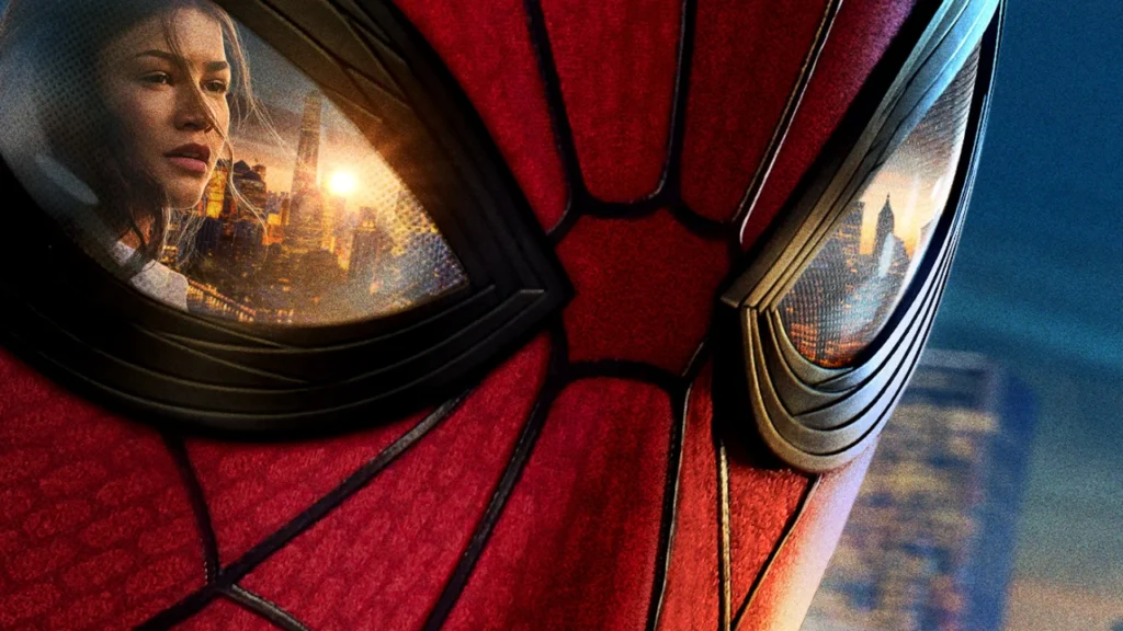 Close da MJ na máscara do artigo sobre Homem-Aranha: Um Novo Dia