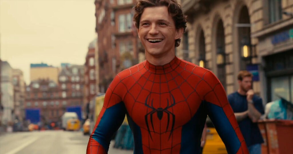 Tom Holland como Peter Parker correndo pelas ruas de Nova York em Homem-Aranha: Um Novo Dia