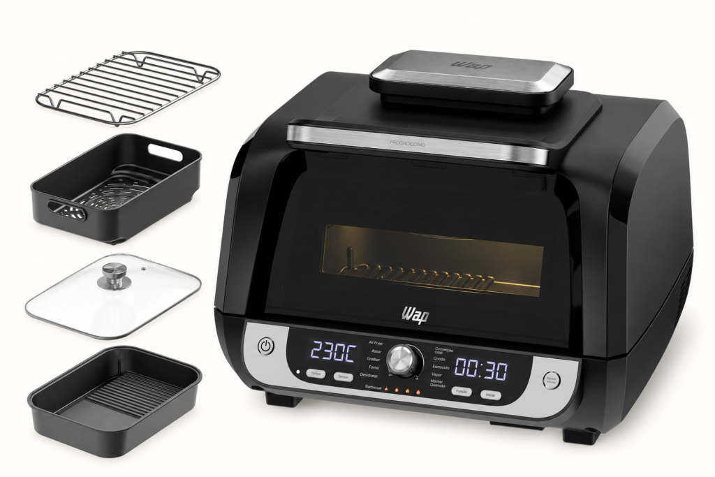 Air Fryer WAP Barbecue com grelha, cesto, tampa de vidro e chapa