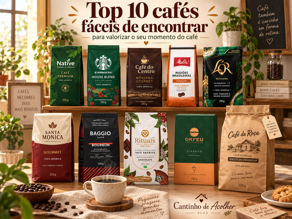 Seleção de 10 cafés fáceis de encontrar, com diferentes marcas e perfis para experimentar no dia a dia.